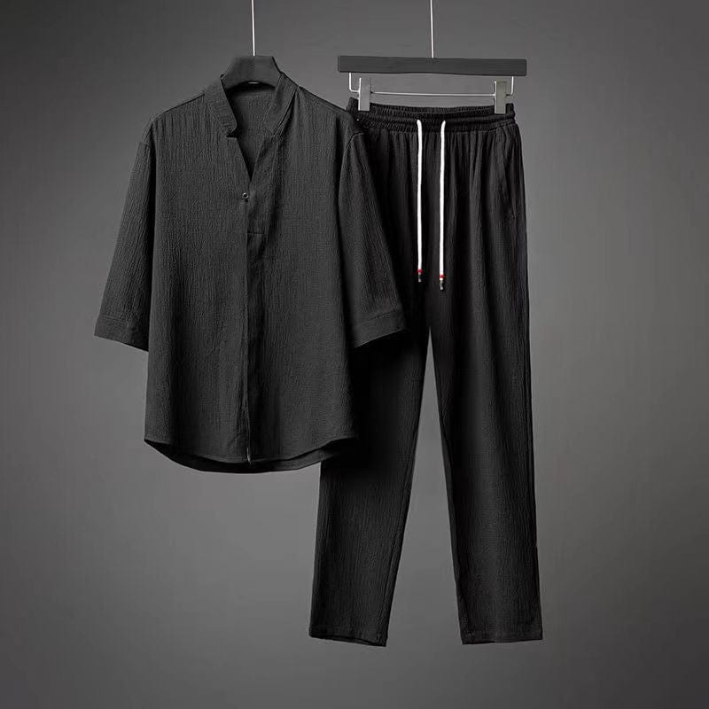 Lively® Homme Noir / S Ensemble d'été 2 pièces en lin | Lively™